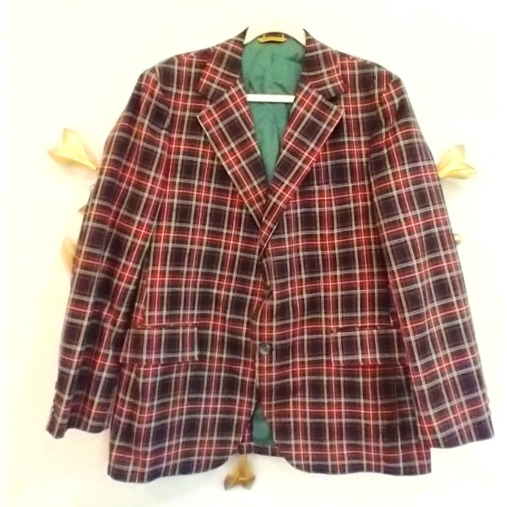 Men's Plaid Blazer Jacket - Red & Black
